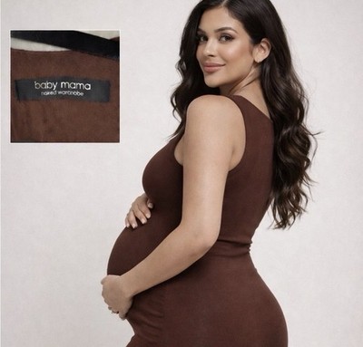Naked Wardrobe Sculpt Tank Baby Mama Mini Dress Brown Xl Maternity