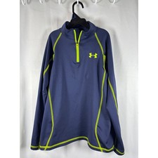 Under Armour Boys ColdGear 1/4 Zip Pullover Navy Blue Neon Green Youth Medium