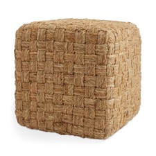 Seagrass Cube Ottoman, Handwoven Pouf Footrest, Farmhouse Boho Decor, 18x18x18