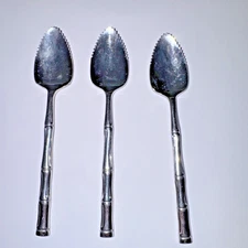 Set of 3 Grapefruit Spoons Stainless Flatware Godinger Bamboo Pattern Vintage 