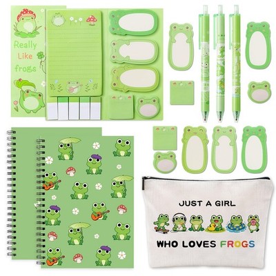 SUMMERGIFTS 6 Pcs Frog Stationery Set Pens Sticky Notes A5 Spiral 