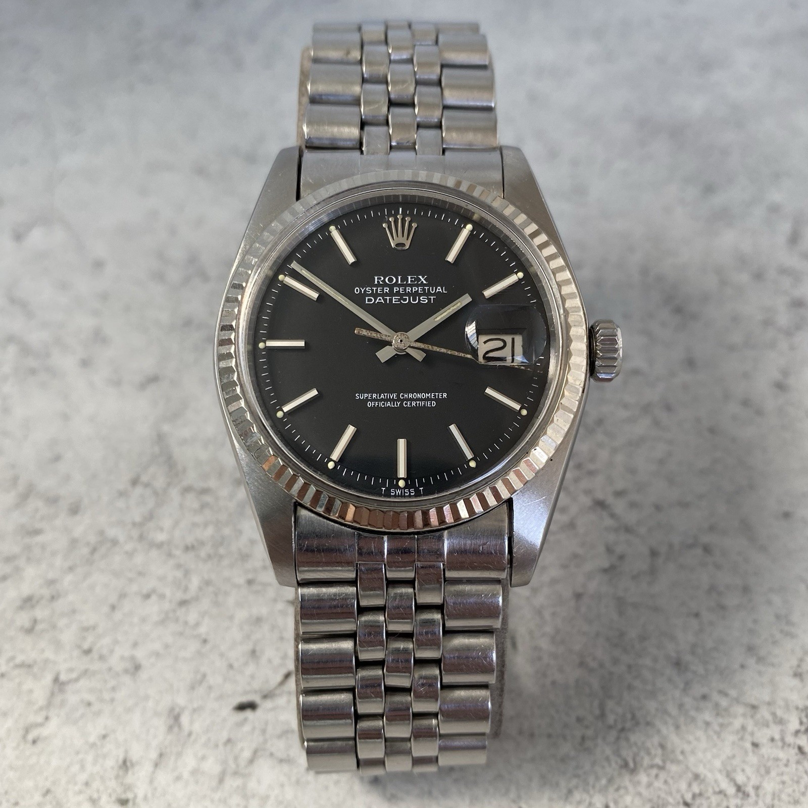 1974 Rolex Datejust Oyster Perpetual 1601 Fluted Bezel Watch 