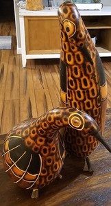 Vintage Peruvian Dried Gourd Hand Carved Painted Bird Folk Art Figurine Lot Of 2