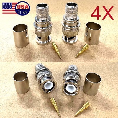 4Pcs BNC Male Crimp Adapter RF Connectors for RG8/RG8U/RG213/LMR400 Coax Wire