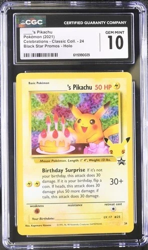 CGC 10 Birthday Pikachu Holo 24 Celebrations Classic Collection Pokémon