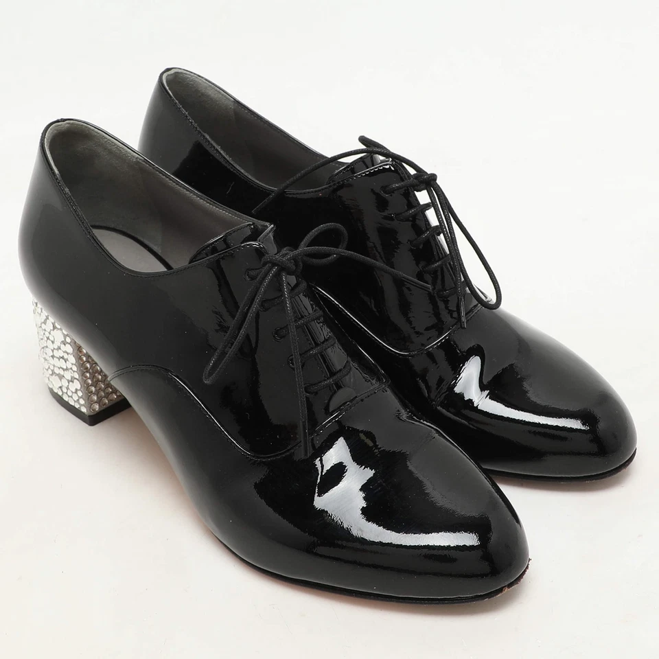 Gina Black Patent Leather Crystal Embellished Oxford Pumps Size 38 - Image 4 of 4