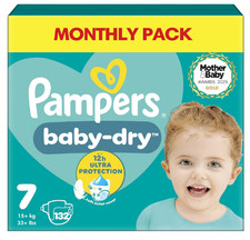Baby Dry Size 7,132 Nappies ,15kg Monthly Pack Up to a 100% Leak Free & 0.28 per nappy
