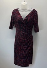 Lauren Ralph Lauren Womens Faux Wrap Dress Size 2 Geometric Red Black Ruched