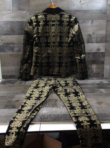 7 For All Mankind Jacquard Blazer Pant Suit Womens Large Black Gold Velvet Set - Picture 2 of 22