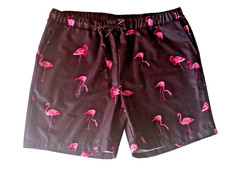 Pink Flamingo Men's Swim Shorts No Tags Measures L/XL Pocket Drawstring