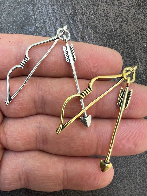 Real 925 Silver 14k Gold Plated Bow Arrow Cupid Pendant Necklace Charm - Product main view
