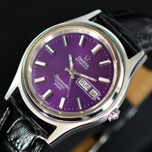 VINTAGE OMEGA SEAMASTER COSMIC 2000 AUTOMATIC PURPLE DIAL DATE DRESS MEN'S WATCH - Picture 1 of 17