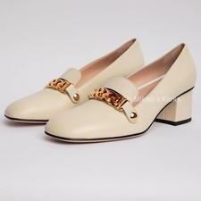 GUCCI Sylvie MALAGA KID Leather Mid-heel Pumps In Bone White EUR 39.5 US 9.5
