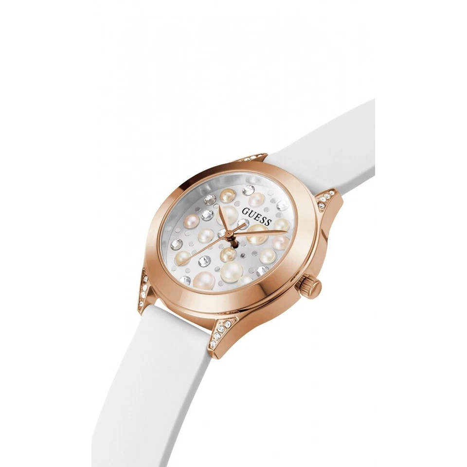 Orologio Donna GUESS PEARL GW0381L3 Silicone Bianco Rosè Swarovski NEW - Immagine 2 di 2