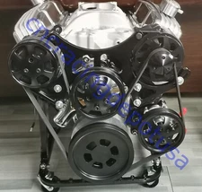 Black Small Block Chevy SBC 283 350 400 Front Serpentine Pulley Drive System Kit