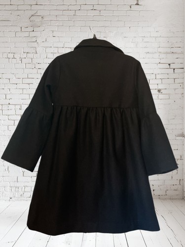 Baby Gap Kids Girls Classic Black Wool Pea Coat Sz 5 Flare Peacoat w Bee Brooch! - Picture 5 of 12