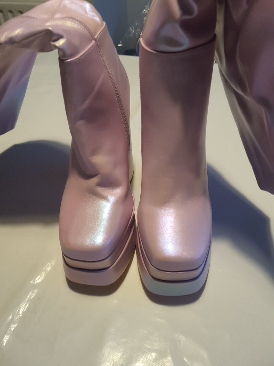 Women's Uk7 Shein Platform Knee High Boots Metallic Pink