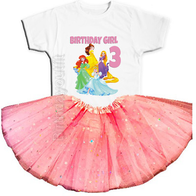 Disney Princesses Party 3rd Birthday Pink Tutu Outfit Personalized Name option