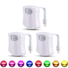 3 pc Human Motion Sensor Toilet Night Light 16 Color LED Motion Activated Sensor
