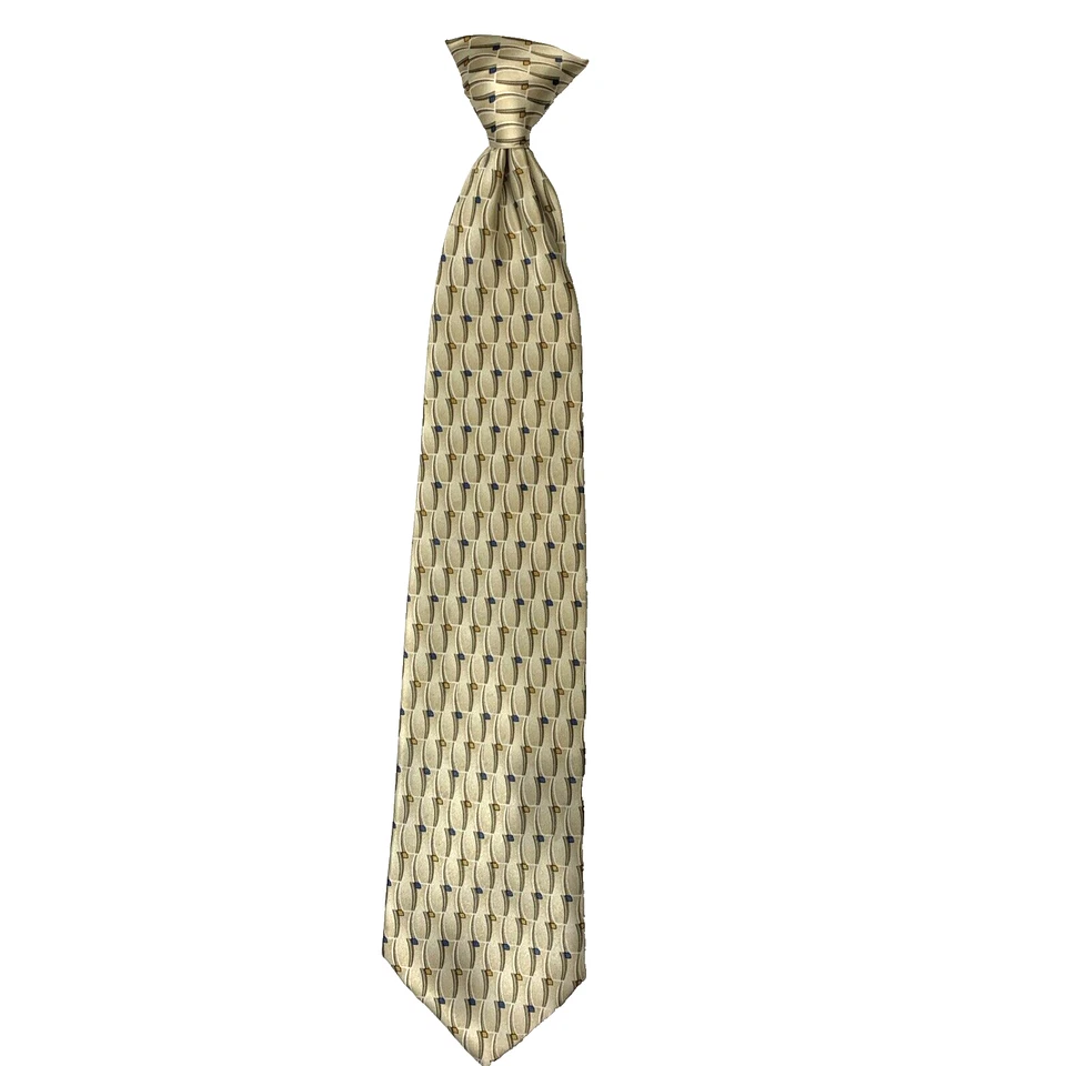 PURITAN Clip On Necktie Mens Sz 3.75" x18.75" Taupe Blue Gold Foulard Tie Church - Image 2 of 4