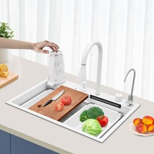 Kitchen Sink Rectangular Countertop Sink Stainless Steel Sink w/ Pull-out Faucet