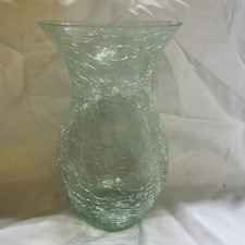 Vintage CRACKLE GLASS VASE Green Hand Blown Art Glass 5"H EUC