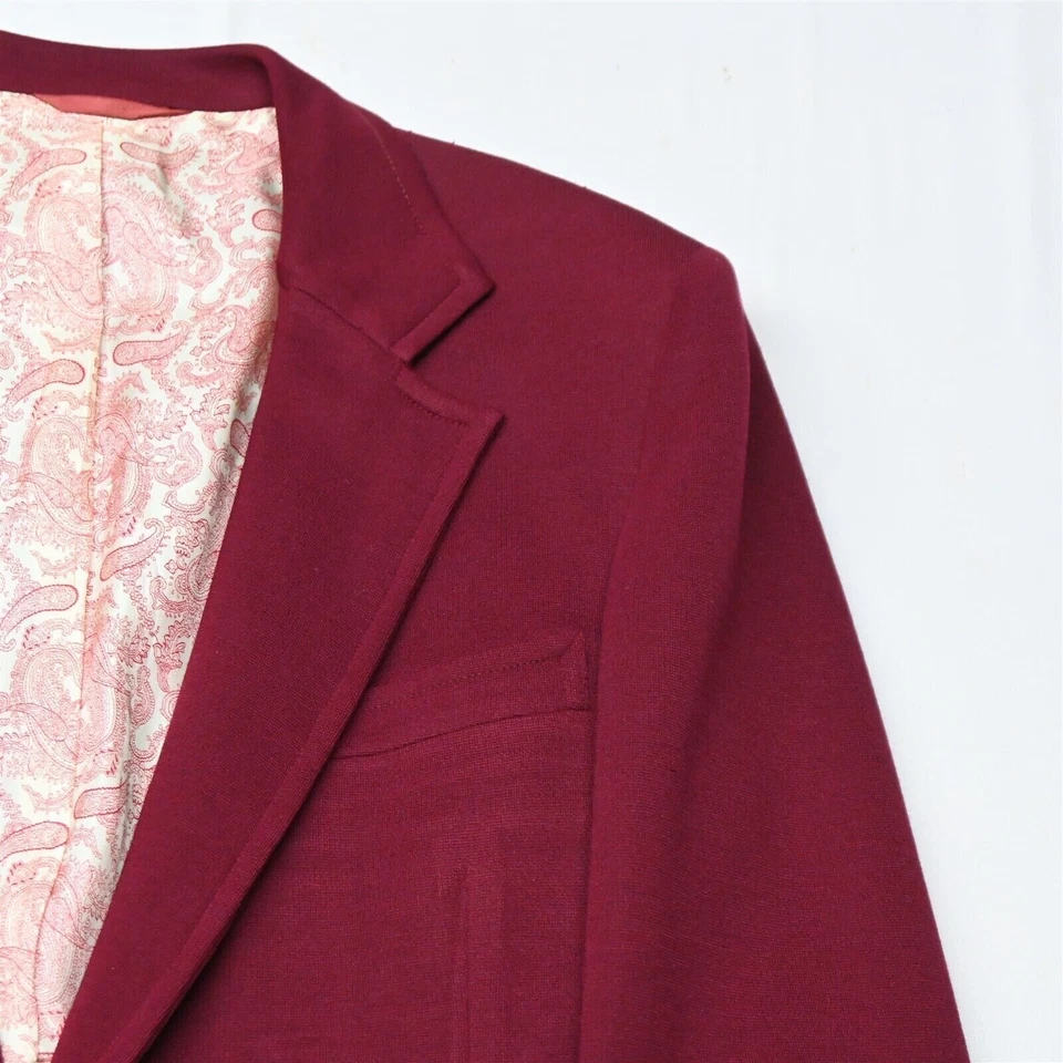 Vtg 70s IZOD 42L Maroon Red Hopsack Gold Button Blazer Sport Coat Jacket - Image 2 of 4