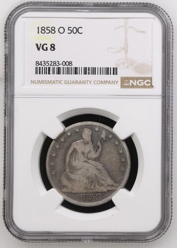 1858 O $0.50 Silver Seated Liberty Half Dollar graded NGC VG 8
