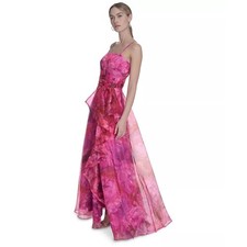 Eliza J NWT Size 10 Pink Floral Organza Gown Spaghetti Strap Formal Maxi Dress