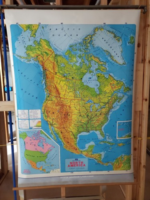 #ad #ad 1989 North America Land Form Pull Down School Map Use as Projection Screen $100.00
