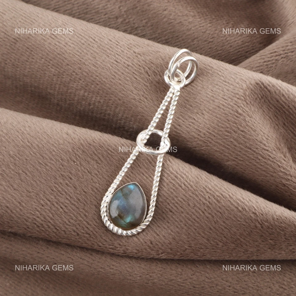 925 Silver Pear Natural Labradorite Wedding Wife Third Eye Chakra Unique Pendant - Image 4 of 4