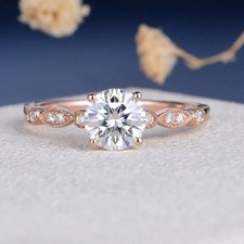 Real Moissanite 2Ct Round Cut Women's Half Eternity Ring 14K Rose Gold Plated