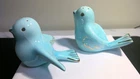 VTG Fenton Art Glass, "Songbirds" Sky Blue Salt & Pepper Shakers GREAT Condition