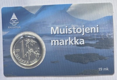 2001 FINLAND 1 mark uncirculated coin MUISTOJENI MARKKA commemorative in card