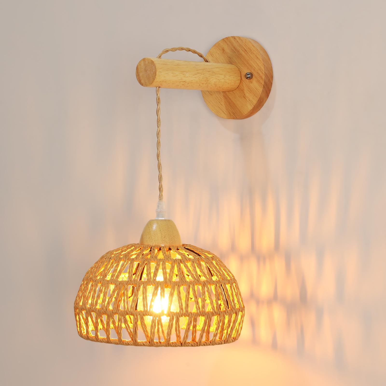 Applique murale bois intérieur vintage E27 lampe murale boho salon et chambre