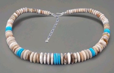 Vtg DTR Jay King Blue Turquoise Agate Sterling Silver Beaded Necklace 19''