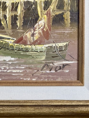 Pintura náutica/paisaje marino enmarcada Dior firmada al óleo original de colección 14x16 - Imagen 4 de 22