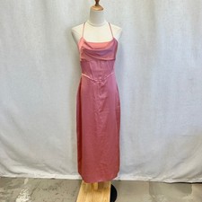 ZARA Womens Dusty Rose Satin Cowl Neck Corset Midi Dress Size Large New NWT