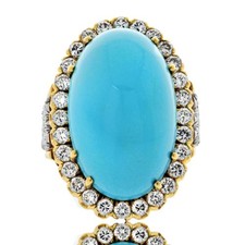 David Webb Platinum & 18K Yellow Gold Large Oval Turquoise And Diamond Ring