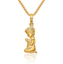14K Solid Yellow Gold Praying Boy Necklace