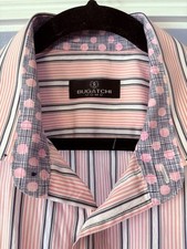 Bugatchi Men  s Long Sleeve Button Down Dress Shirt Pink White Stripe Size L