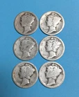 Mercury Dimes - Lot of 6 - (1)1917, (3)1918, (2)1920 - Circulated Condition