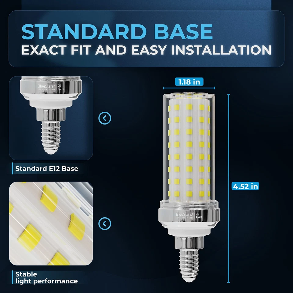 4 Packs E12 20W LED Corn Light Bulbs [4.5in], Candelabra Base 150W Equivalent... - Image 3 of 4