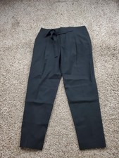 Vince Pants Womens 2 Black Belted Tapered Leg Wool Blend Side Tie Stretch