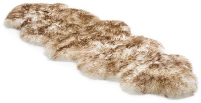 Genuine Sheepskin Rug 2x6 FT ,Double Pelt Fur | Natural Cream Tan Brown Wool RUG