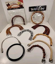 NEW Vtg Lot Of 15 Arched LUCITE Wood Tortoise Metal Bamboo Purse Handles Set DIY