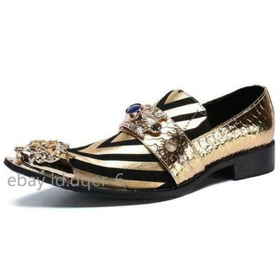 Rivet Men's Leather Dress Metal Pointy Toe Slip on Business Fashion Shoes New