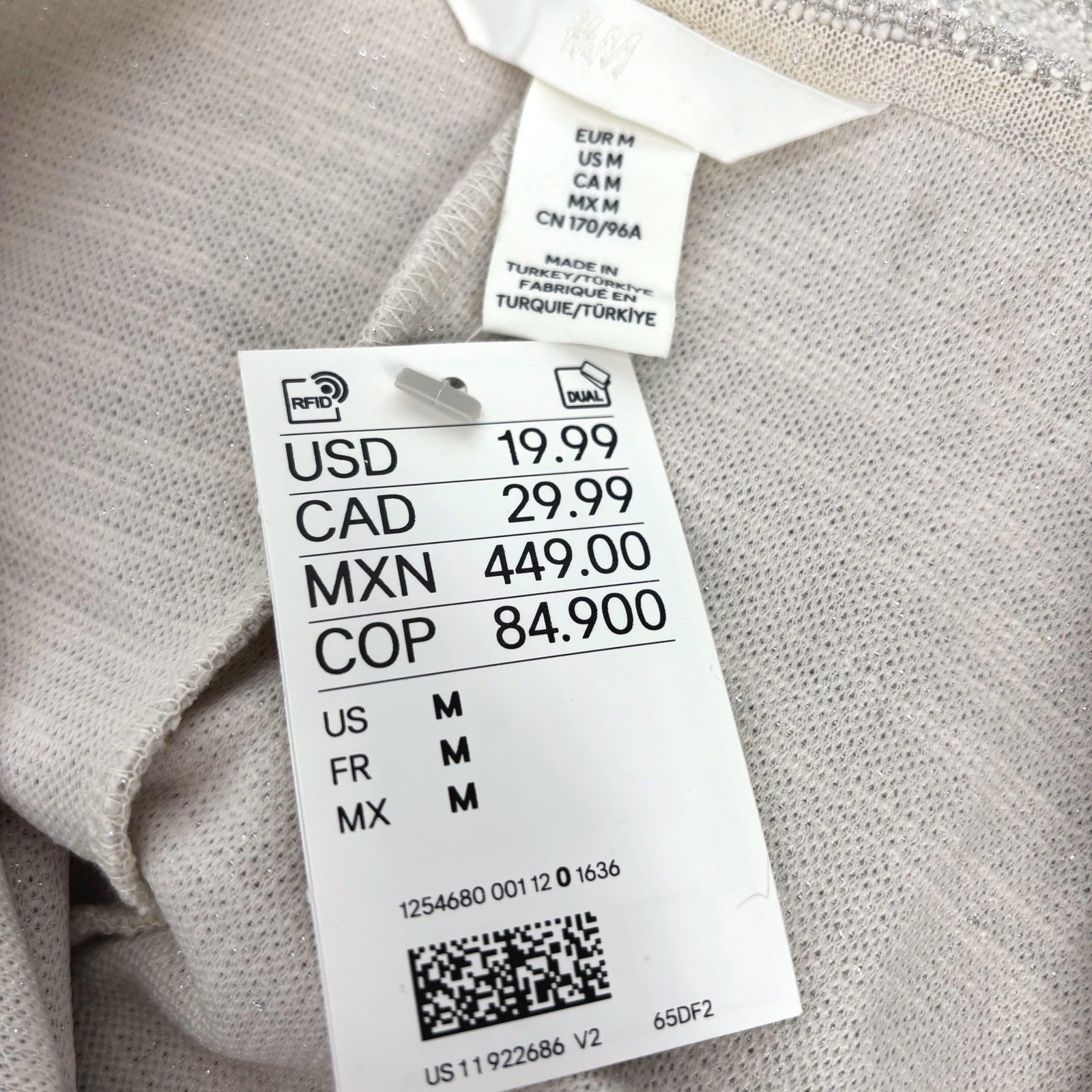 NWT H&M Cream Gold Metallic Mini Dress Square Neck Pearl Accents Pullover Sz M thumbnail 7