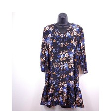 Amour Very Floral V-Neck Button Front Ruffle Hem Mini Dress Long Sleeve XS