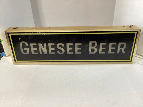 VINTAGE GENESEE BEER LIGHT UP HANGING METAL SIGN OLD SCHOOL TWO SIDED
